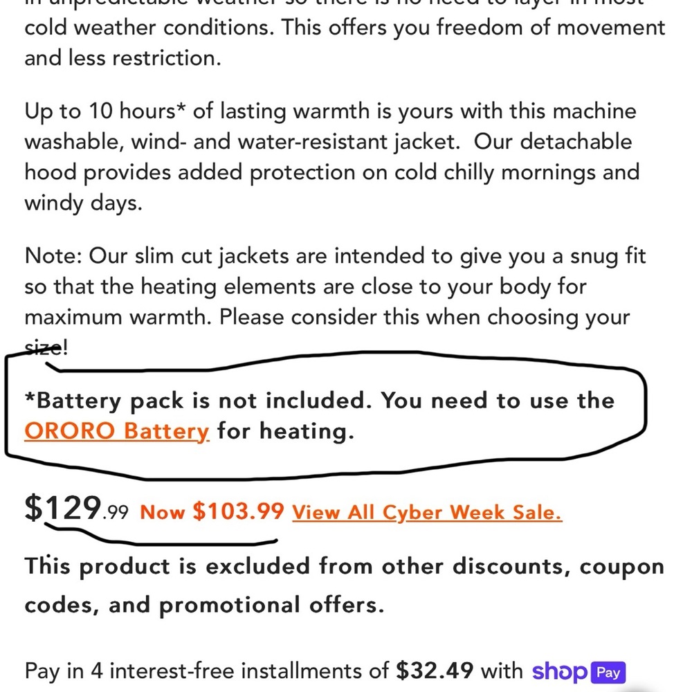 Ororo women’s heated jacket - Picture 3 of 3